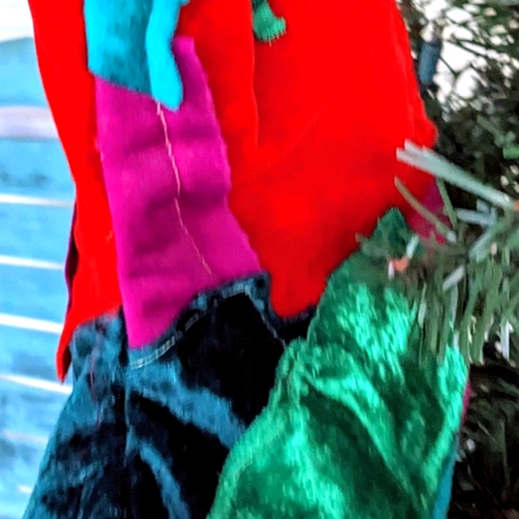 Santa's Boot Christmas Stocking Velvet Lace Denim OOAK Handmade Cabin Boho - Picture 7 of 9